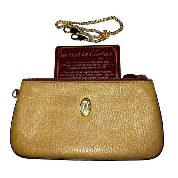 VTG Must de Cartier Leather Coin Pouch Clutch Wallet Wristlet Mustard Yellow - Picture 1 of 14
